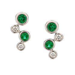 18kt White Gold Diamond and Green Emerald Stud Earrings