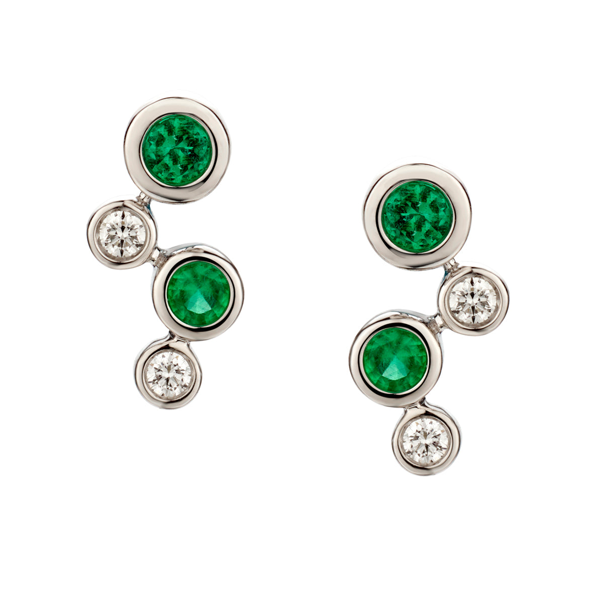18kt White Gold Diamond and Green Emerald Stud Earrings