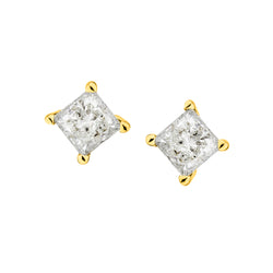 18kt Yellow Gold Diamond Stud Earrings. 2 x 1.50ct Tw Princess Cuts