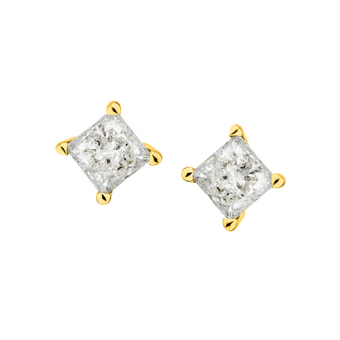 18kt Yellow Gold Diamond Stud Earrings. 2 x 1.50ct Tw Princess Cuts