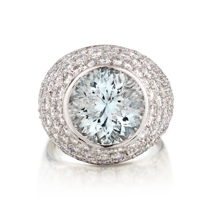 Platinum Aquamarine and Diamond Ring. 7.25 Aquamarine