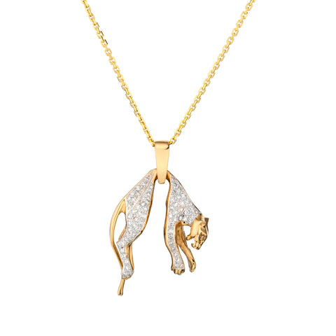 14kt Yellow Gold and Diamond Custom Made Leaping Panther. 0.80ct Tw