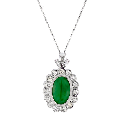 Ladies 18kt White Gold Jadeite and Diamond Pendant.