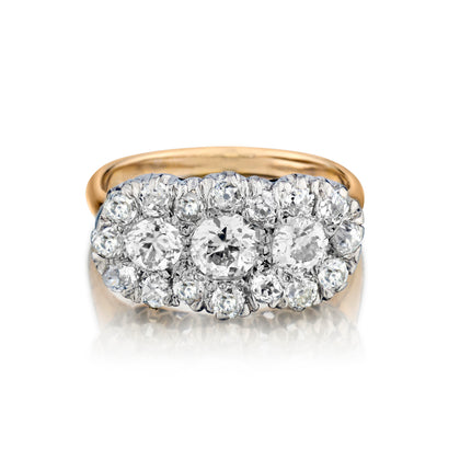 Edwardian 18kt Yellow Gold and Platinum Diamond Cluster Ring. 1.70ct Tw