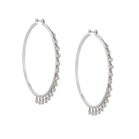 18kt White Gold Large Hoop Diamond Earrings. 30 x 0.69ct Tw