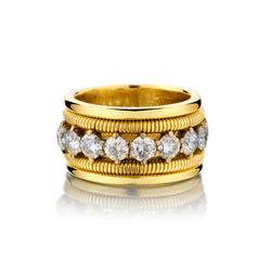 Platinum and 18kt Yellow Gold Diamond Band. 9 x 2.00ct Tw