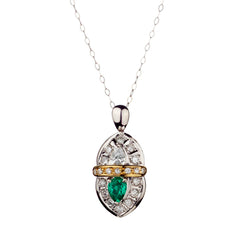 Platinum Diamond and Green Emerald Pendant.