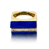Custom Made Contemporary 18kt Yellow Gold Lapis Lazuli and Diamond Ring
