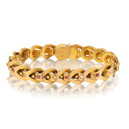 Ladies Vintage 15kt Yellow Gold Vintage Bracelet Ruby and Diamond Bracelet. Circa 1880's