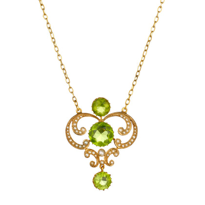 Victorian 9kt & 15kt Yellow Gold Peridot and Seed Pearl Pendant.
