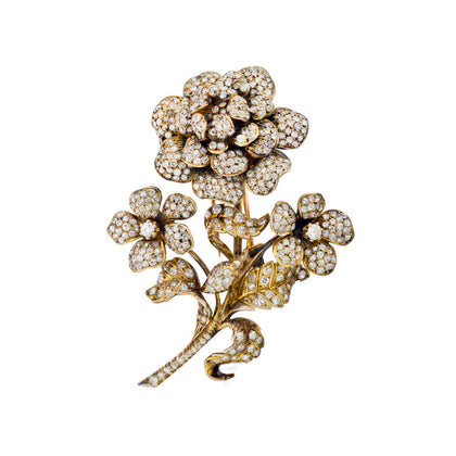 Vintage 9Kt Yellow Gold Diamond Floral Brooch. Circa 1915