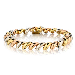 14kt Tri-Colour Macaroni Bracelet. Weight: 12.4 Grams