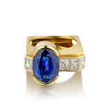 Ladies Custom 18kt Yellow Gold Blue Sapphire and Diamond by Gloria Bass