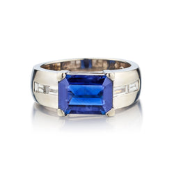 18kt White Gold Blue Sapphire and Diamond Custom Made Ring.