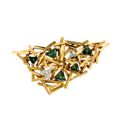Birks 18kt Yellow Gold Green Tourmaline and Diamond Brooch