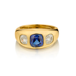 Tiffany & Co 18kt Yellow Gold Sapphire and Diamond Ring. 1.65ct Blue Sapphire