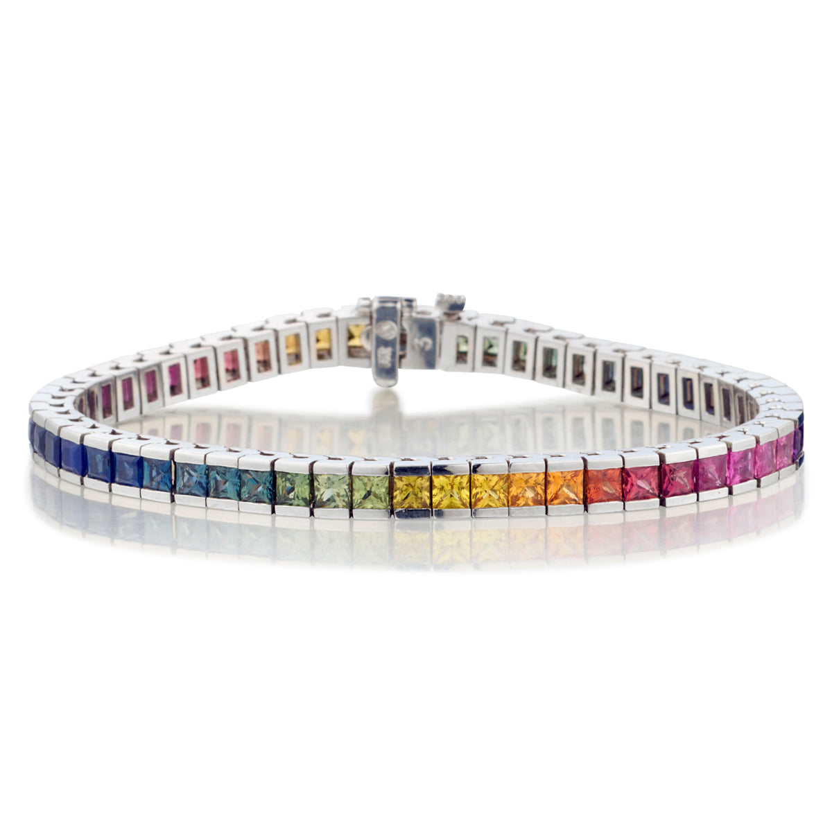 Ladies 18kt White Gold Multi Coloured Gemstone Tennis Bracelet