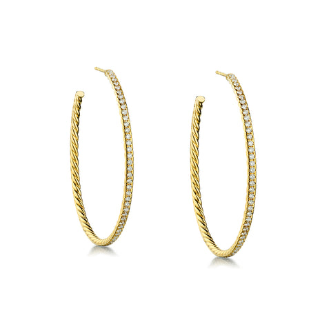 David Yurman 18kt Yellow Gold Pave' Hoop Earrings. 1.12ct Tw