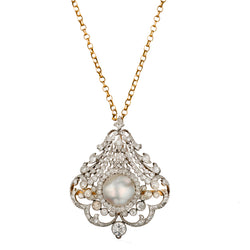 Belle Epoque Mabe' Pearl and Diamond Brooch / Pendant.