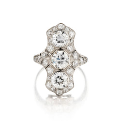 Edwardian Elongated Natural Diamond Ring Set in Platinum.