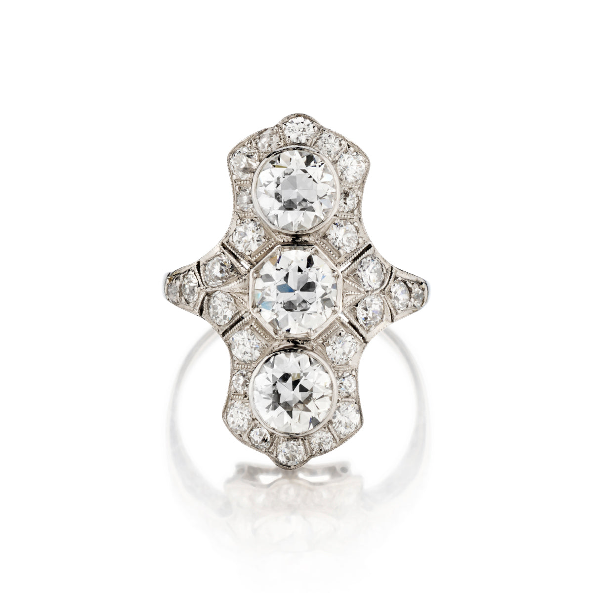 Edwardian Elongated Natural Diamond Ring Set in Platinum.