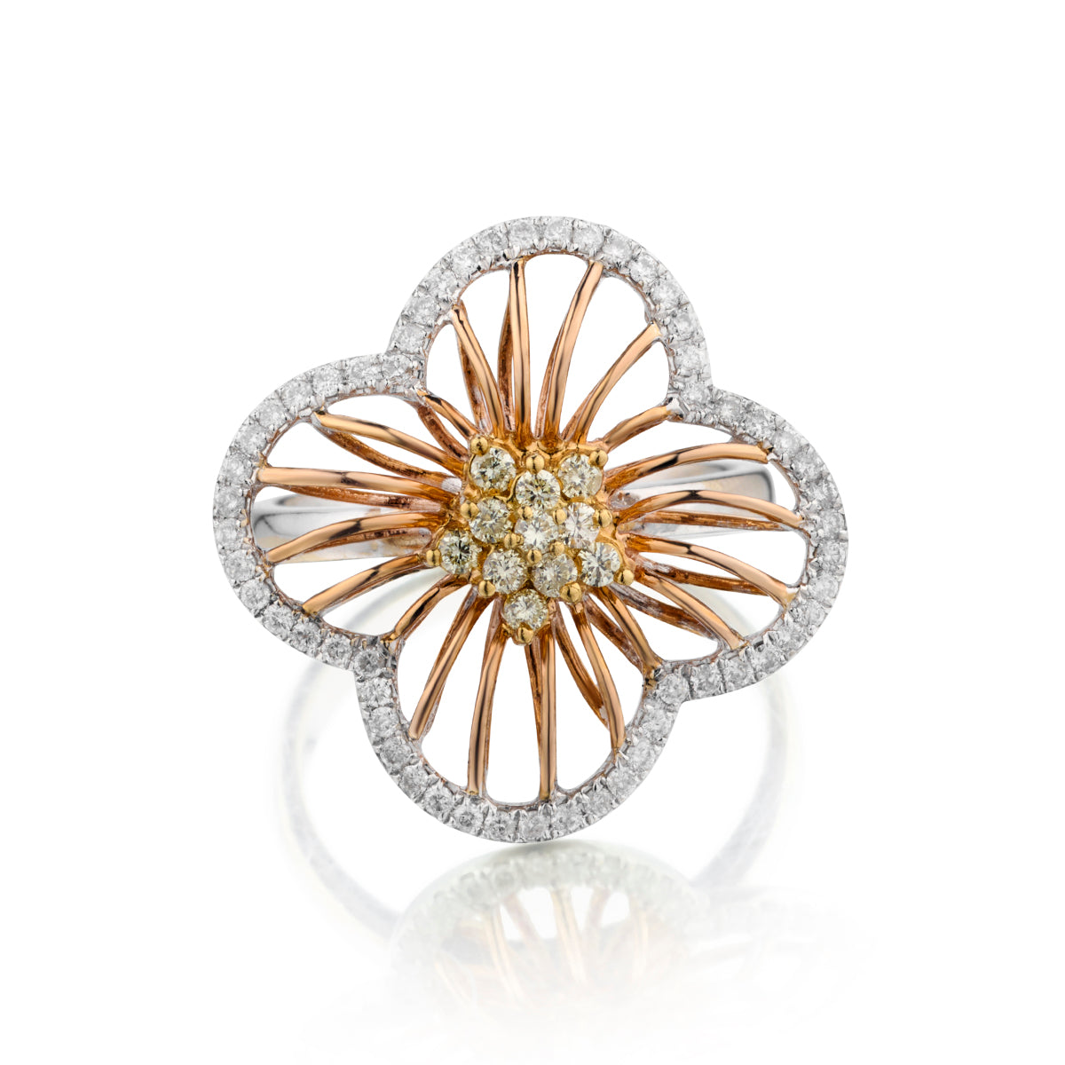 18kt White and Rose Gold Flower Diamond Ring. 0.75ct Tw