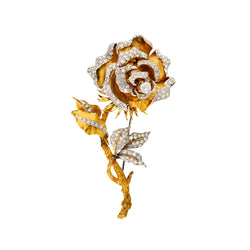18kt and Platinum Large Diamond Rose Flower Brooch .38.4 grams.