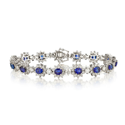 Ladies 18kt White Gold Diamond And Blue Sapphire Bracelet.