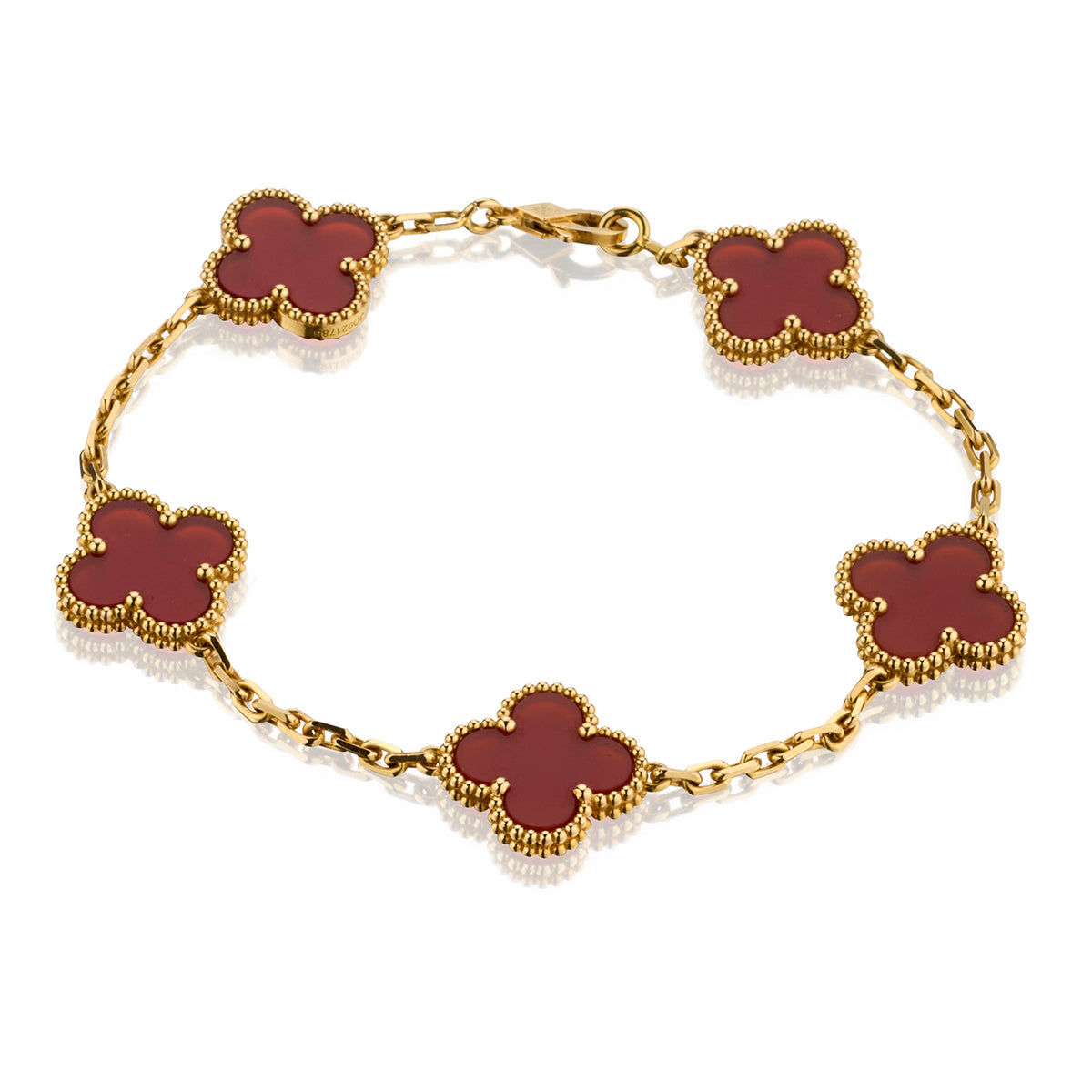 Van Cleef & Arpels 5 Motif 18kt Yellow Gold Carnelian Vintage Alhambra Bracelet