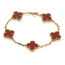 Van Cleef & Arpels 5 Motif 18kt Yellow Gold Carnelian Vintage Alhambra Bracelet