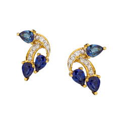 18kt Yellow Gold Blue Sapphire and Diamond Stud Earrings