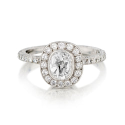 Platinum Custom Made Diamond Ring. 0.63 Cushion Cut