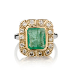 Ladies 18kt Rose and White Gold Green Emerald and Diamond Ring.