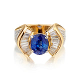 Ladies 18kt Yellow Gold Blue Sapphire and Diamond Ring