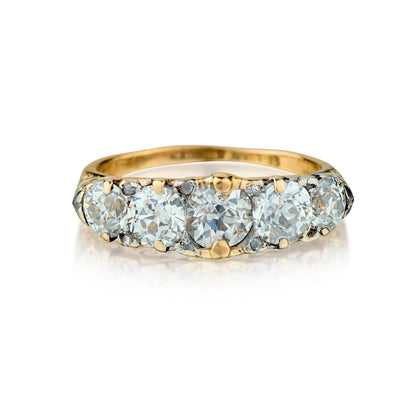 Vintage 18kt Yellow Gold Diamond Band. 2.55ct Tw Mine Cut Diamonds. Circa 1890