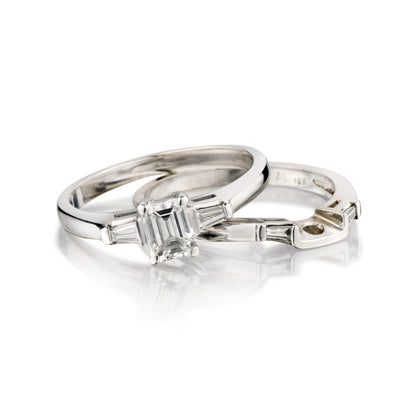 18kt White Gold Wedding Set. 0.50 Emerald Cut Diamond