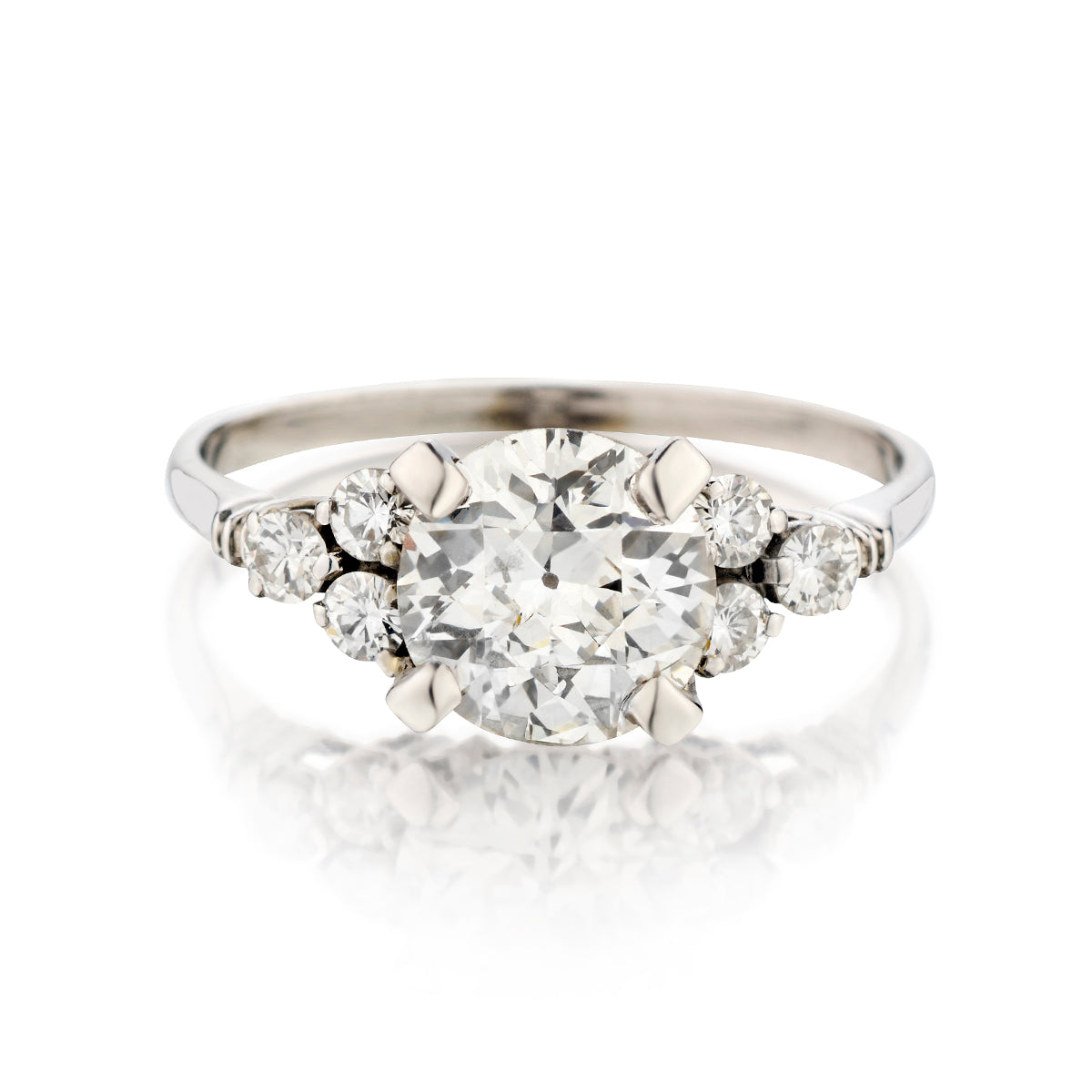 Ladies 18kt White Gold Diamond Ring. Natural 1.80ct European Cut Diamond