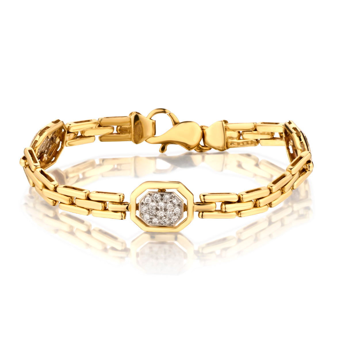 14kt Yellow Gold Diamond Bracelet. Weight: 18.7 grams