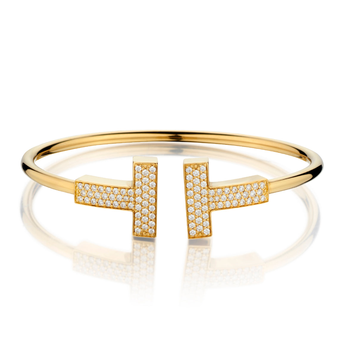 Tiffany & Co 18kt Yellow Gold Wide Diamond Wire T Bangle.