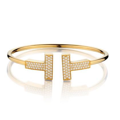 Tiffany & Co 18kt Yellow Gold Wide Diamond Wire T Bangle.