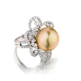 Ladies 18kt White Gold Yellow South Sea Pearl and Diamond Ring - view 2
