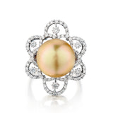 Ladies 18kt White Gold Yellow South Sea Pearl and Diamond Ring - view 1