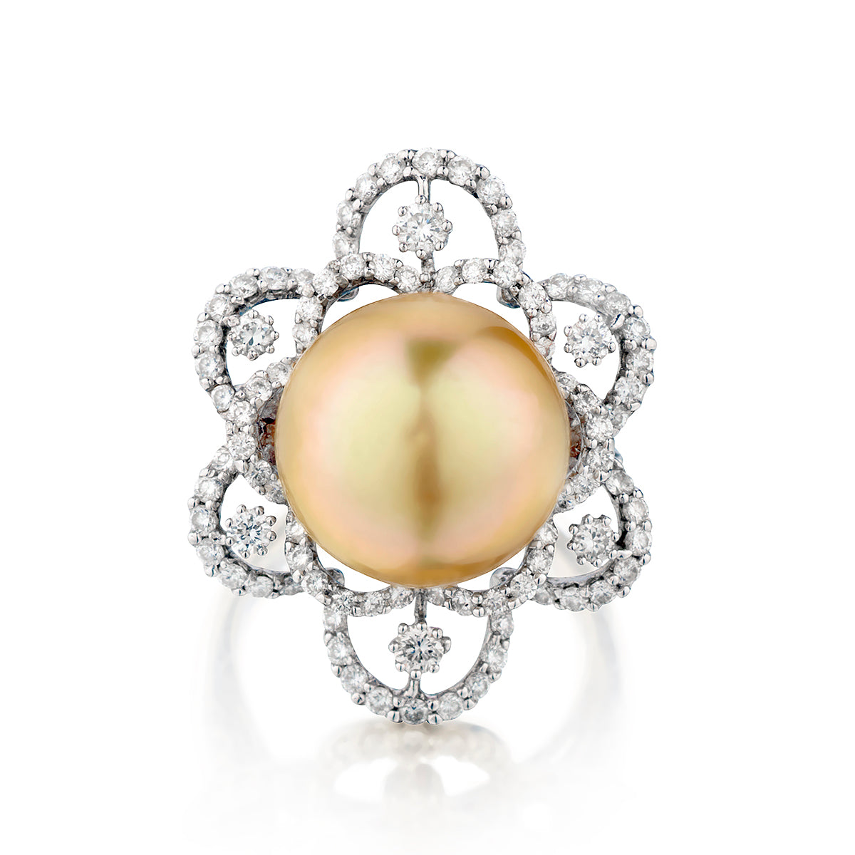 Ladies 18kt White Gold Yellow South Sea Pearl and Diamond Ring