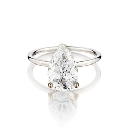 Ladies 18kt White Gold Natural Diamond Solitaire Ring. 3.18ct Pear Shape