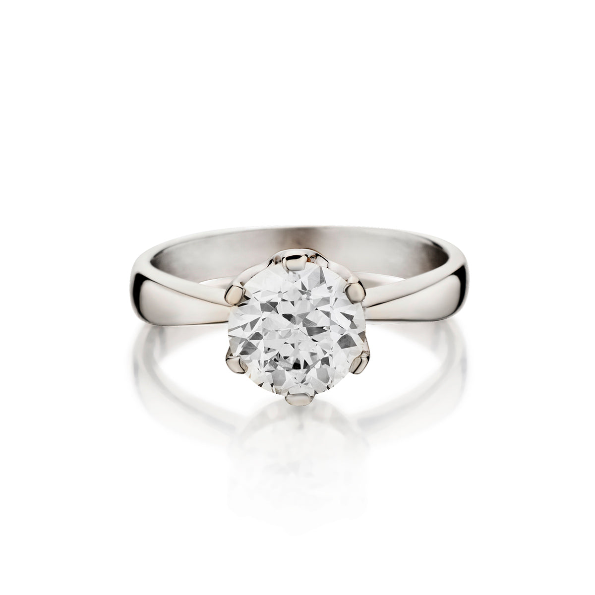 18kt White Gold Natural Diamond Solitaire Ring. 1.55 European Cut