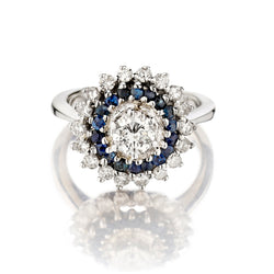 Ladies 14kt White Gold Blue Sapphire and Diamond Cluster Ring
