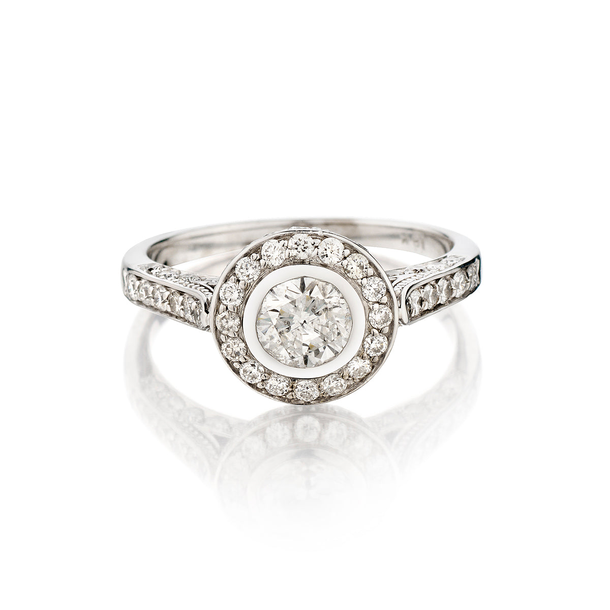 Ladies 18kt White Gold Natural Diamond Halo Ring. 1.00ct Tw