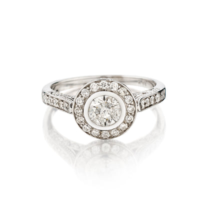 Ladies 18kt White Gold Natural Diamond Halo Ring. 1.00ct Tw