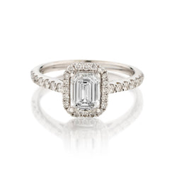Ladies 18kt White Gold Diamond Ring. 0.91 Emerald Cut Diamond (GIA)
