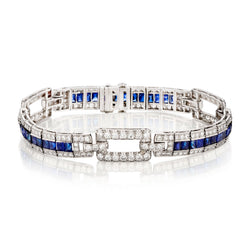 Platinum Blue Sapphire and Diamond Bracelet. Made in France